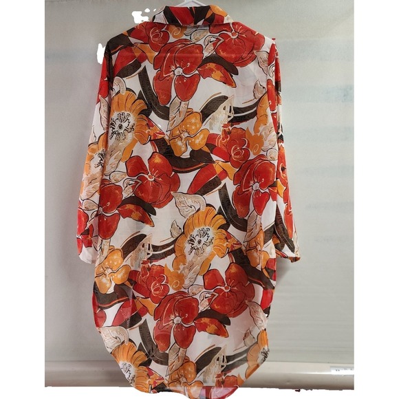 Vincente Milan Sheer Cardigan‎ M Multicolor Swirl Print Lightweight Pre-Owned - Picture 2 of 6